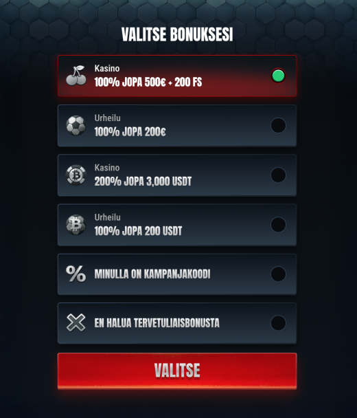 Bonukset rekisteröitymisestä Casino Glorion